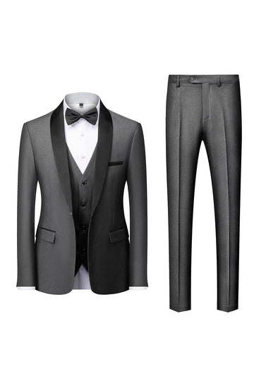 Szary szal Lapel Męskie 3-częściowe garnitury